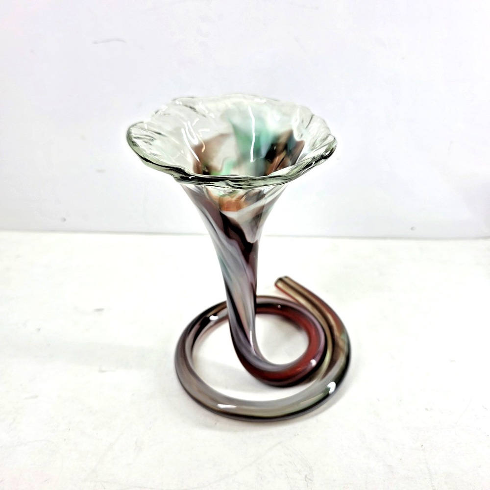 Vintage MCM Sooner Art Glass Vase Multi-Color Swirl Coiled Home Decor
